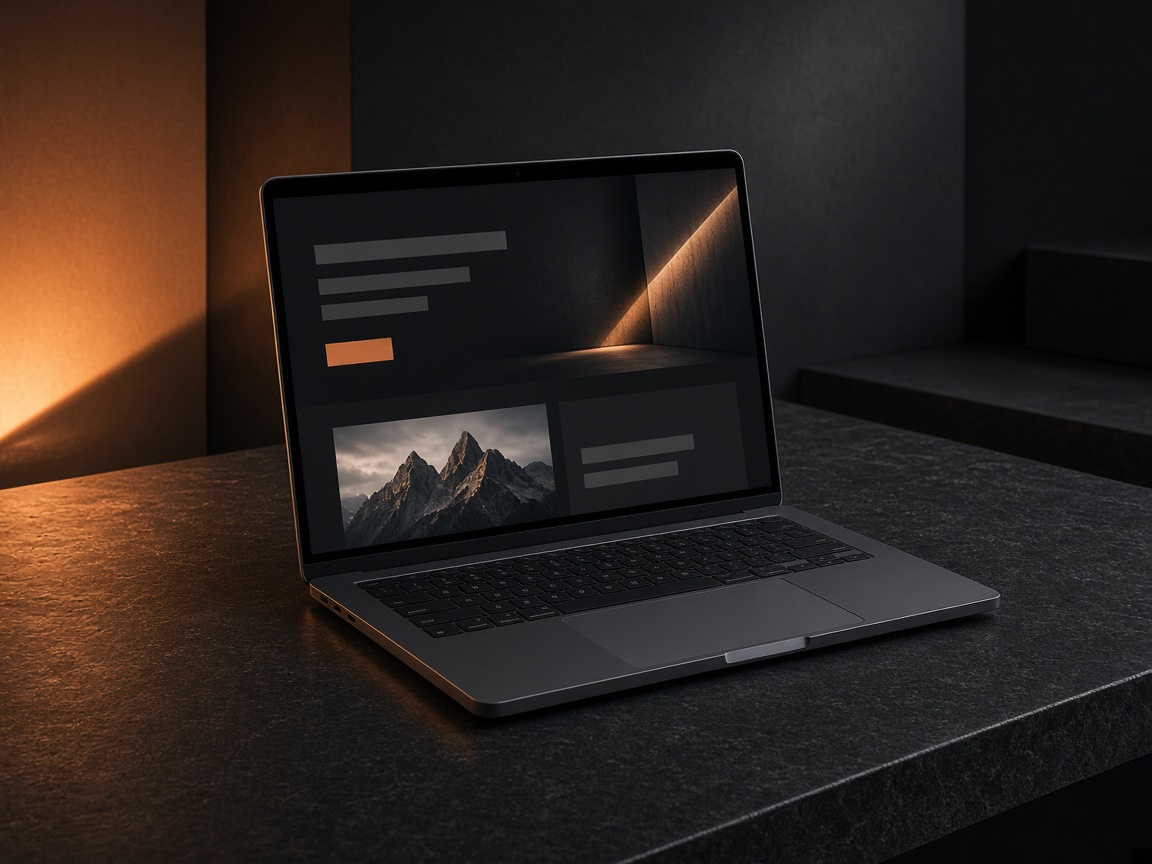 Laptop mit einer klaren Website-Oberfläche im Studio